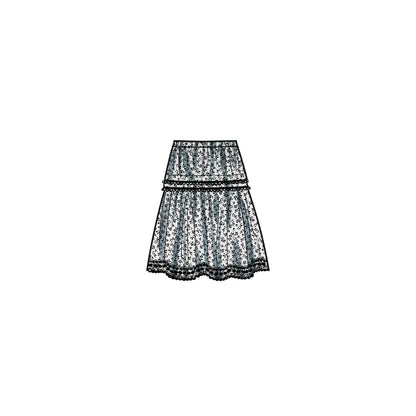 Simplicity S9750 sewing pattern envelope showing a women's pull-on tiered skirt