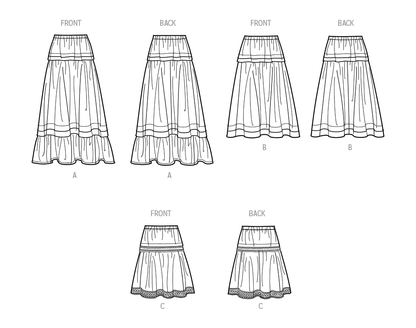 Simplicity S9750 sewing pattern envelope showing a women's pull-on tiered skirt