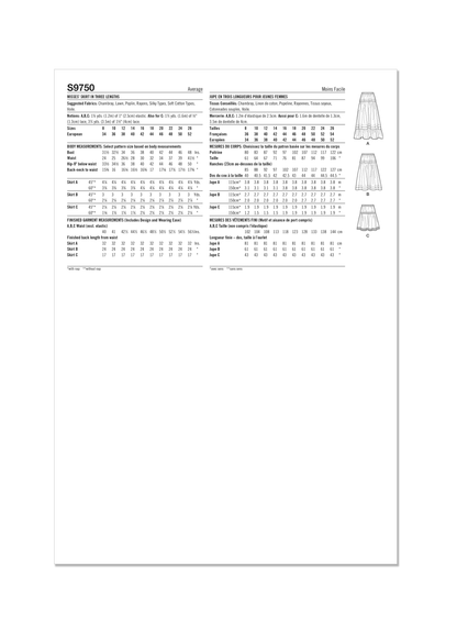 Simplicity S9750 sewing pattern envelope showing a women's pull-on tiered skirt
