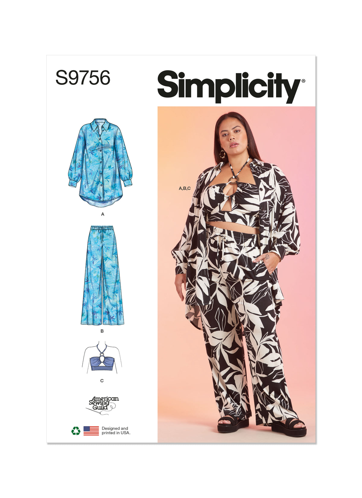 Simplicity S9756 sewing pattern envelope showing a collared shirt