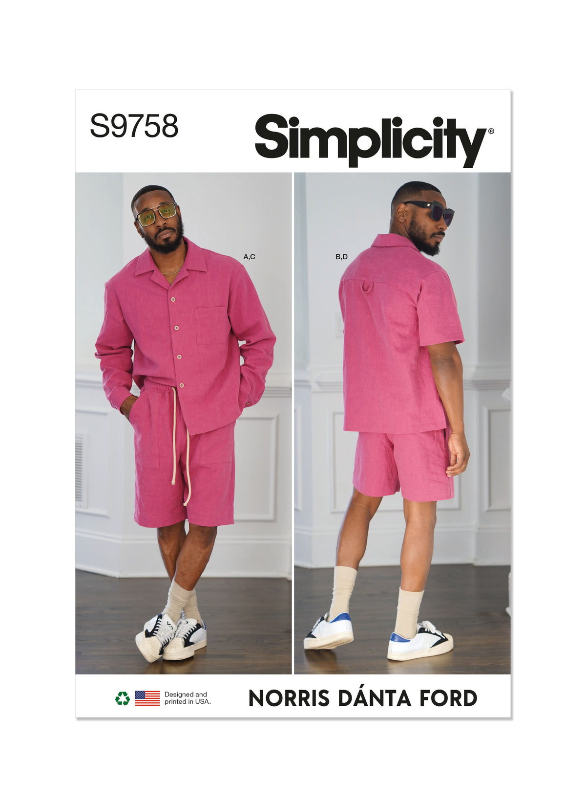 Simplicity S9758 sewing pattern envelope showing a casual shirt
