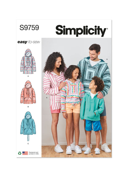 Simplicity S9759 sewing pattern envelope showing a unisex top