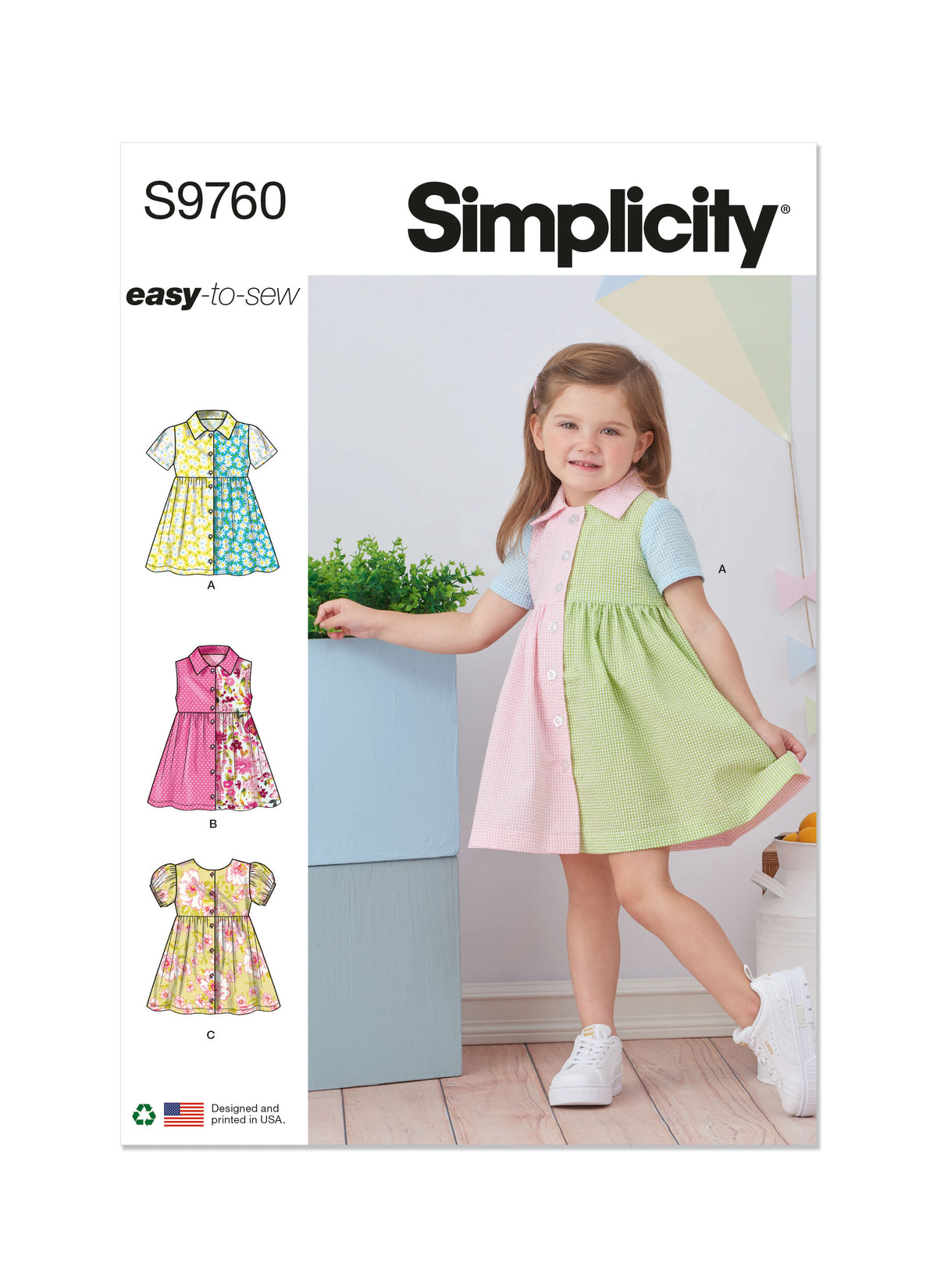 Simplicity S9760 sewing pattern envelope showing a toddler dress