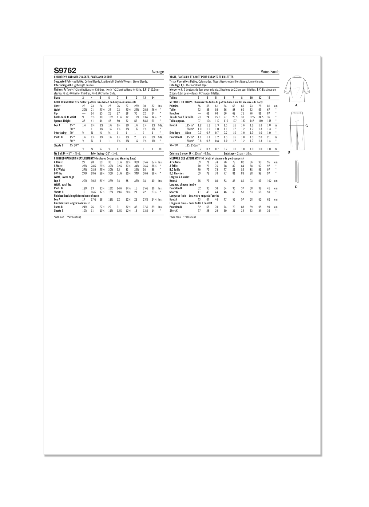 Simplicity S9762 sewing pattern envelope showing children's casual wear