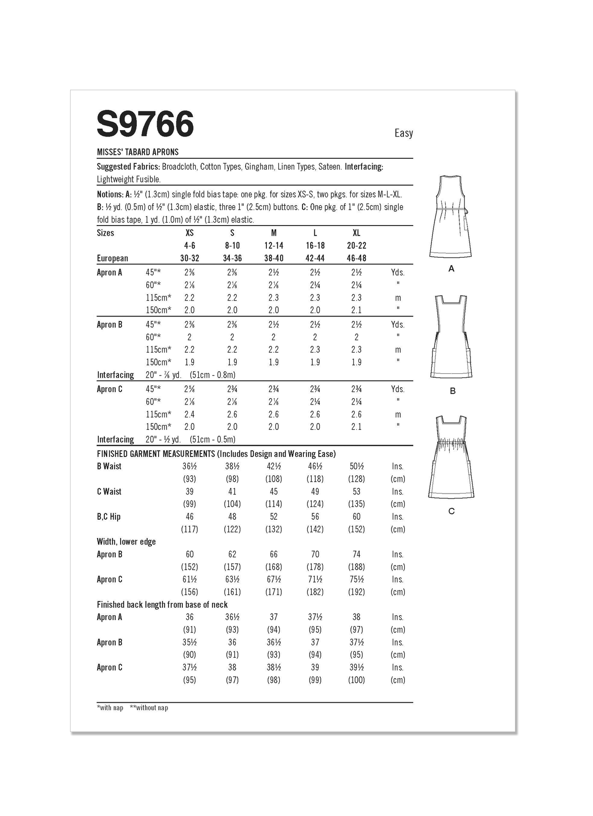 Simplicity S9766 sewing pattern envelope showing aprons