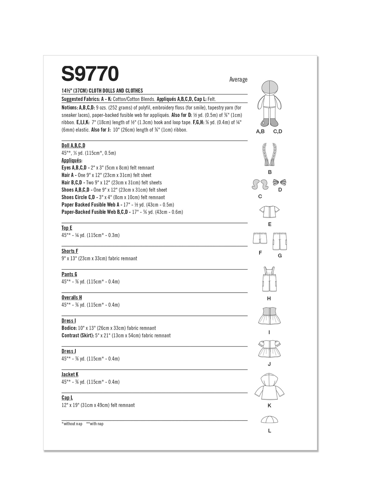 Simplicity S9770 sewing pattern envelope showing stuffed dolls