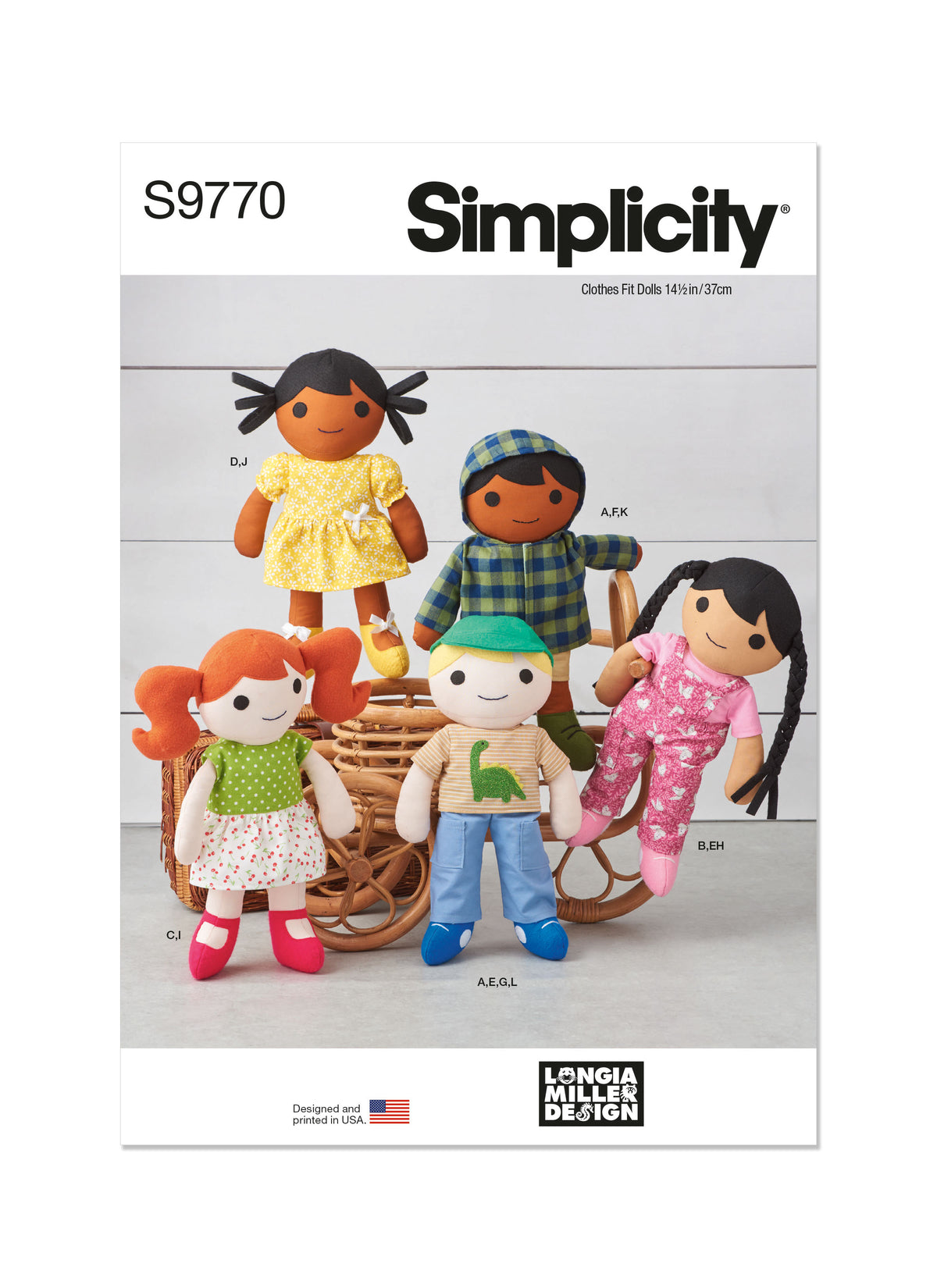 Simplicity S9770 sewing pattern envelope showing stuffed dolls