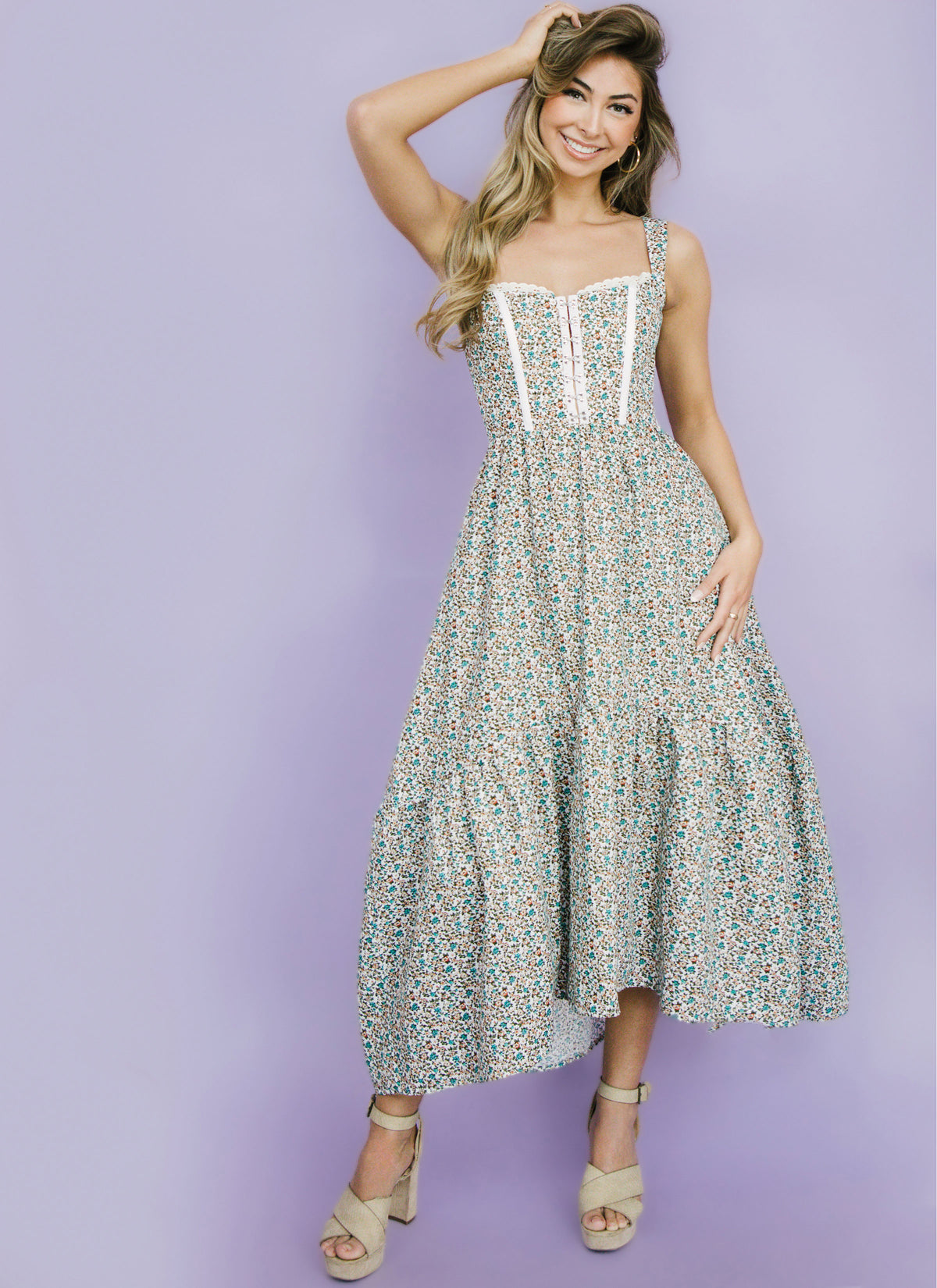 Simplicity S9779 sewing pattern envelope showing a boned dress with ruffle neckline