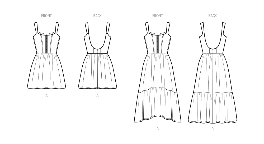 Simplicity S9779 sewing pattern envelope showing a boned dress with ruffle neckline