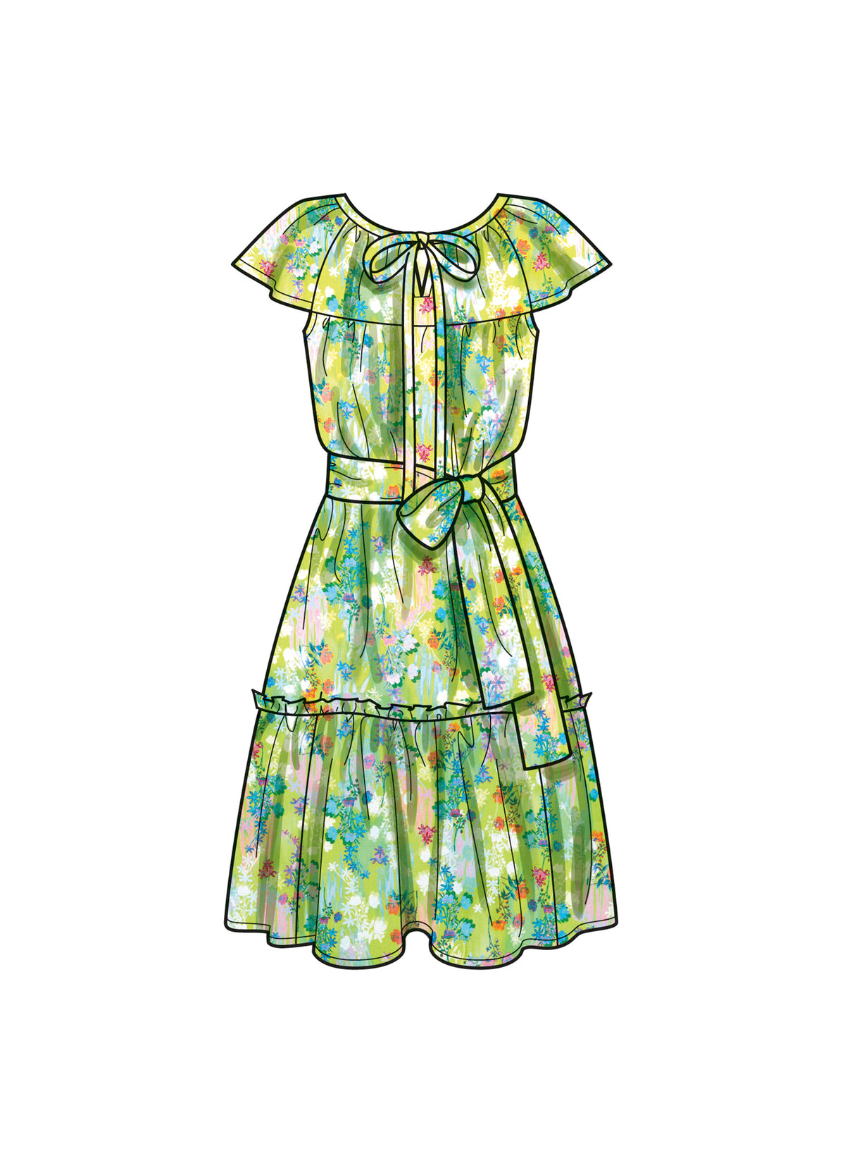 Simplicity S9780 sewing pattern envelope showing a flounced dress