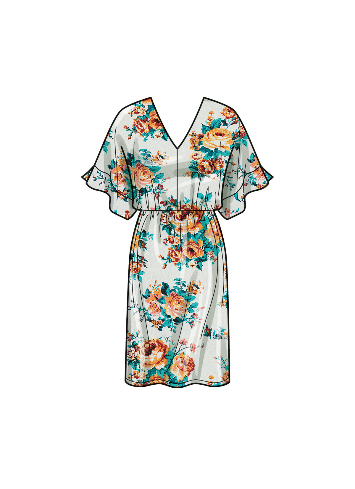 Simplicity S9781 sewing pattern envelope showing a kimono sleeve dress