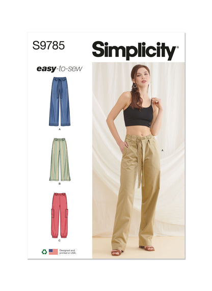 Simplicity S9785 sewing pattern envelope showing relaxed pull-on trousers