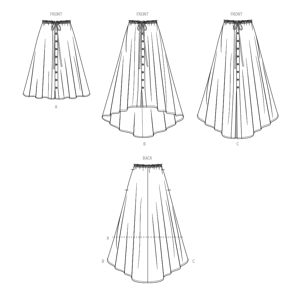 Simplicity S9786 sewing pattern envelope showing a skirt and trousers with ruffled waist