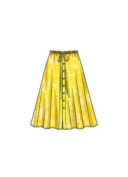 Simplicity S9786 sewing pattern envelope showing a skirt and trousers with ruffled waist