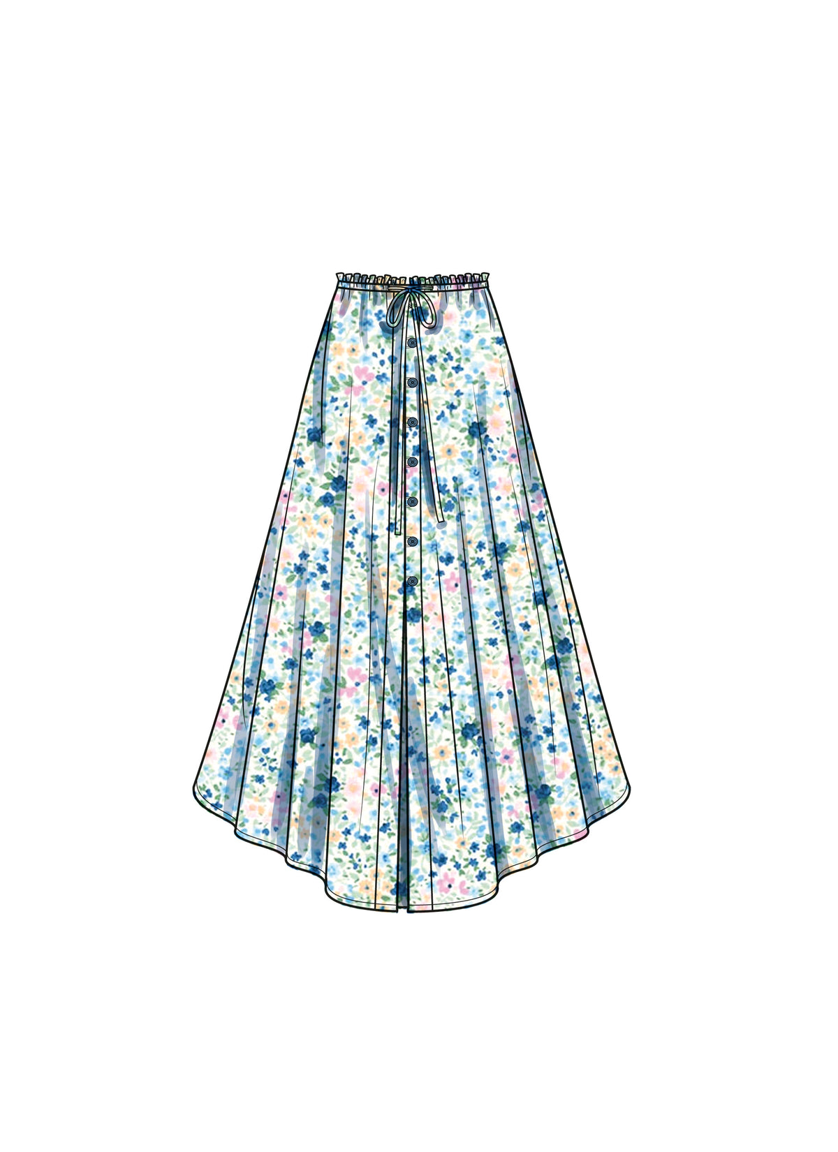 Simplicity S9786 sewing pattern envelope showing a skirt and trousers with ruffled waist