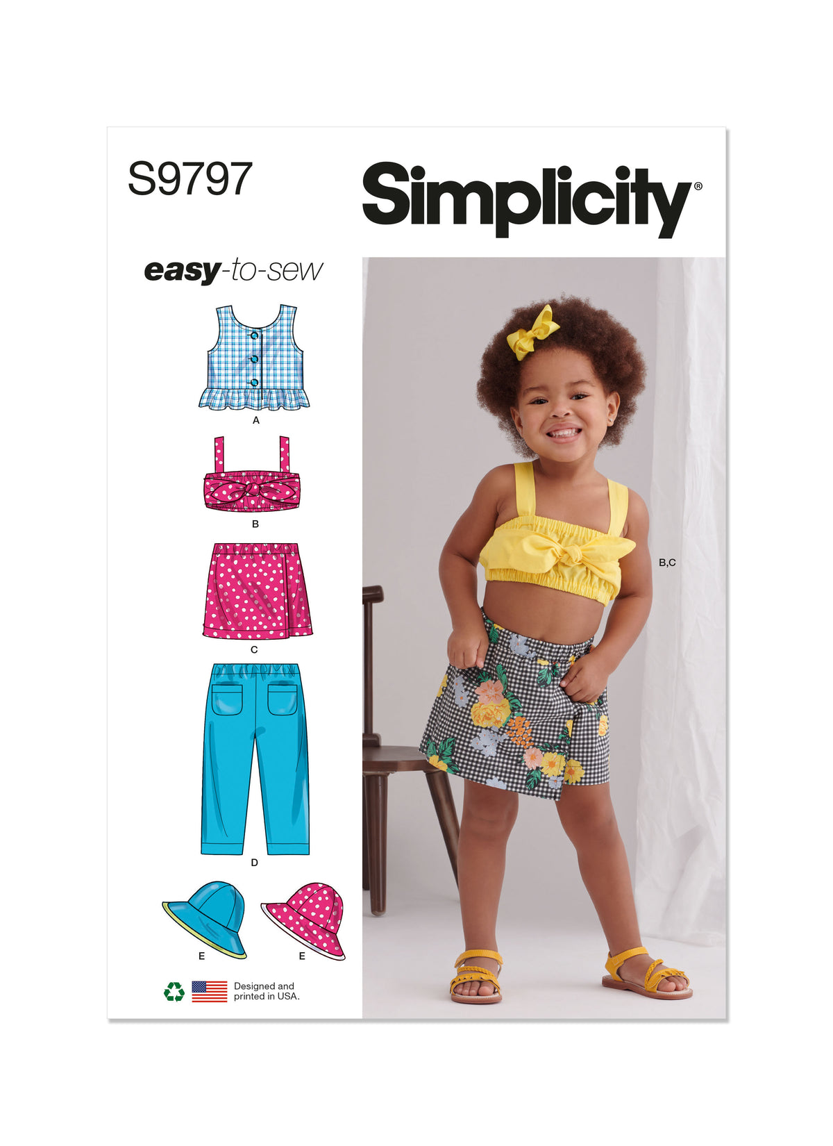 Simplicity sewing pattern S9797 envelope showing toddler casual wear designs