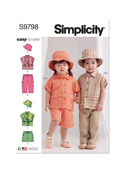 Simplicity sewing pattern S9798 envelope showing toddler casual wear designs