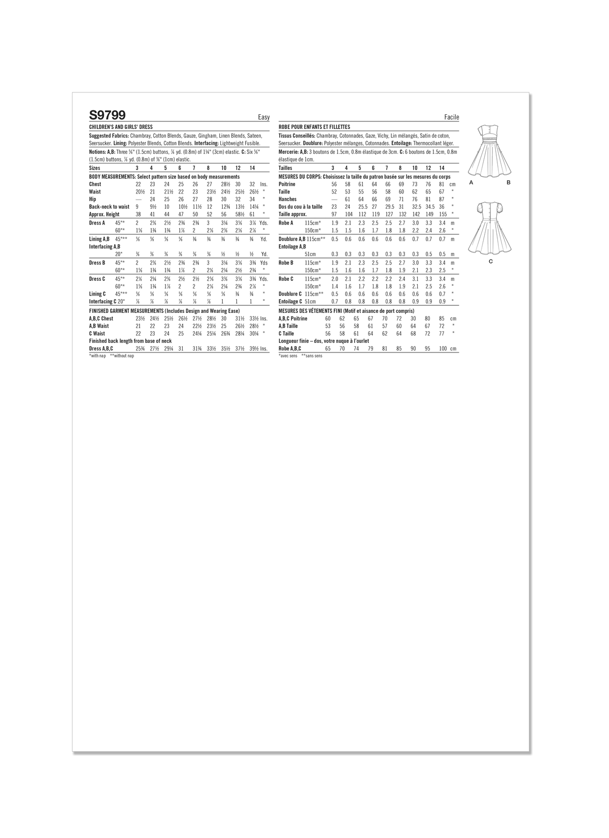 Simplicity sewing pattern S9799 envelope showing children's and girls' party dress designs