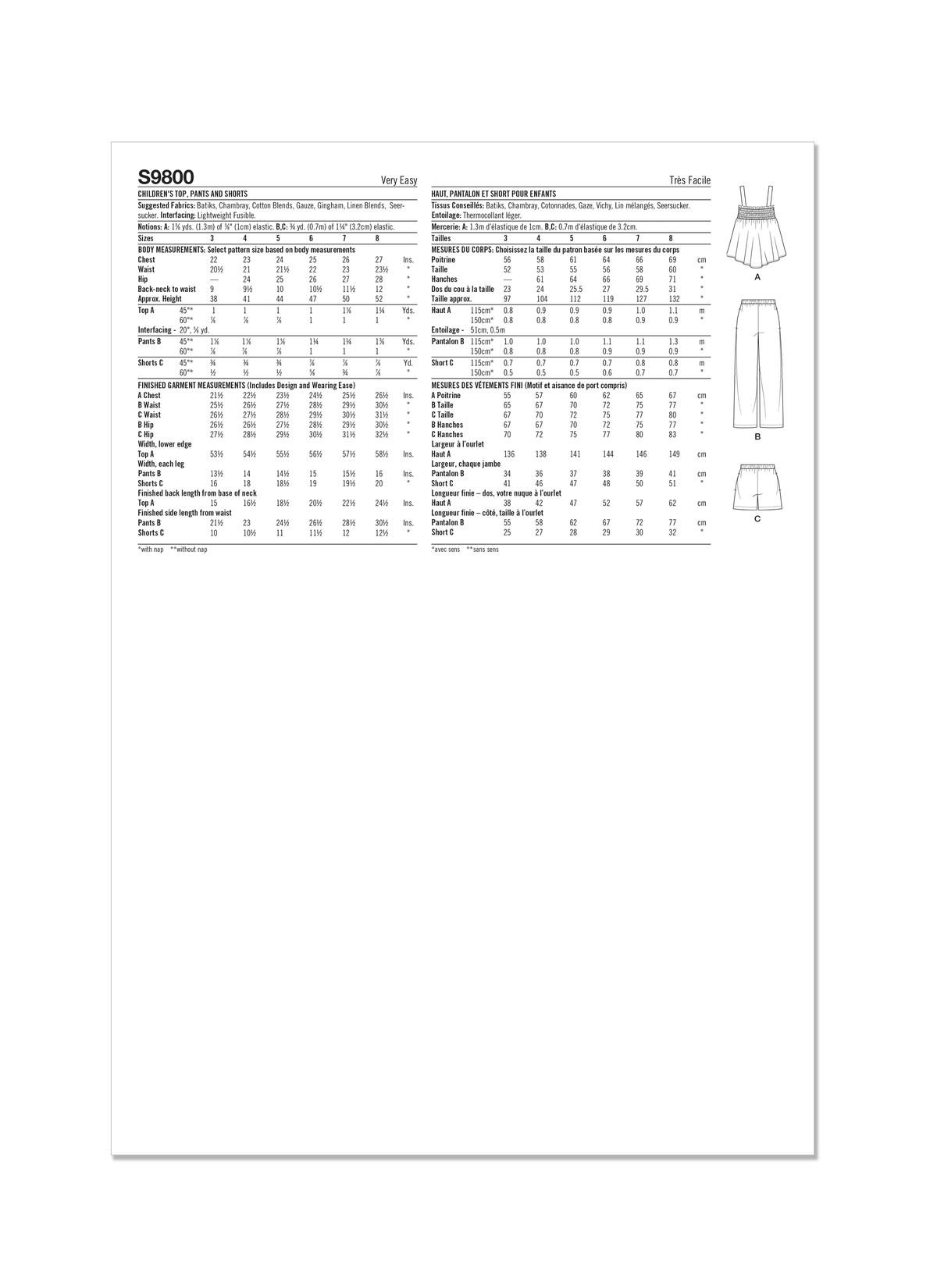 Simplicity sewing pattern S9800 envelope showing children's casual wear designs