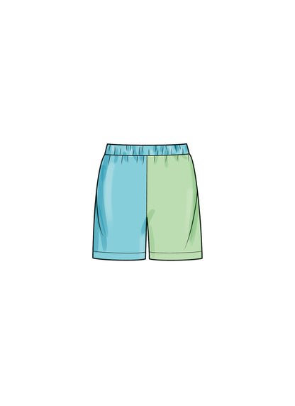 Simplicity sewing pattern S9801 envelope showing girls' and boys' sweatshirt and shorts designs