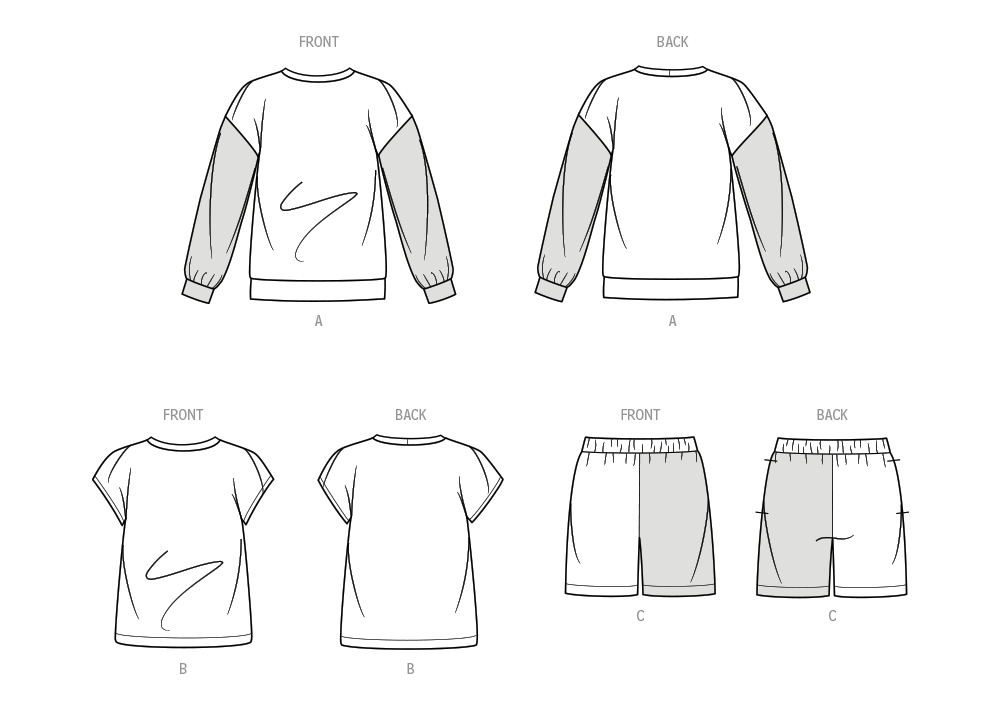 Simplicity sewing pattern S9801 envelope showing girls' and boys' sweatshirt and shorts designs