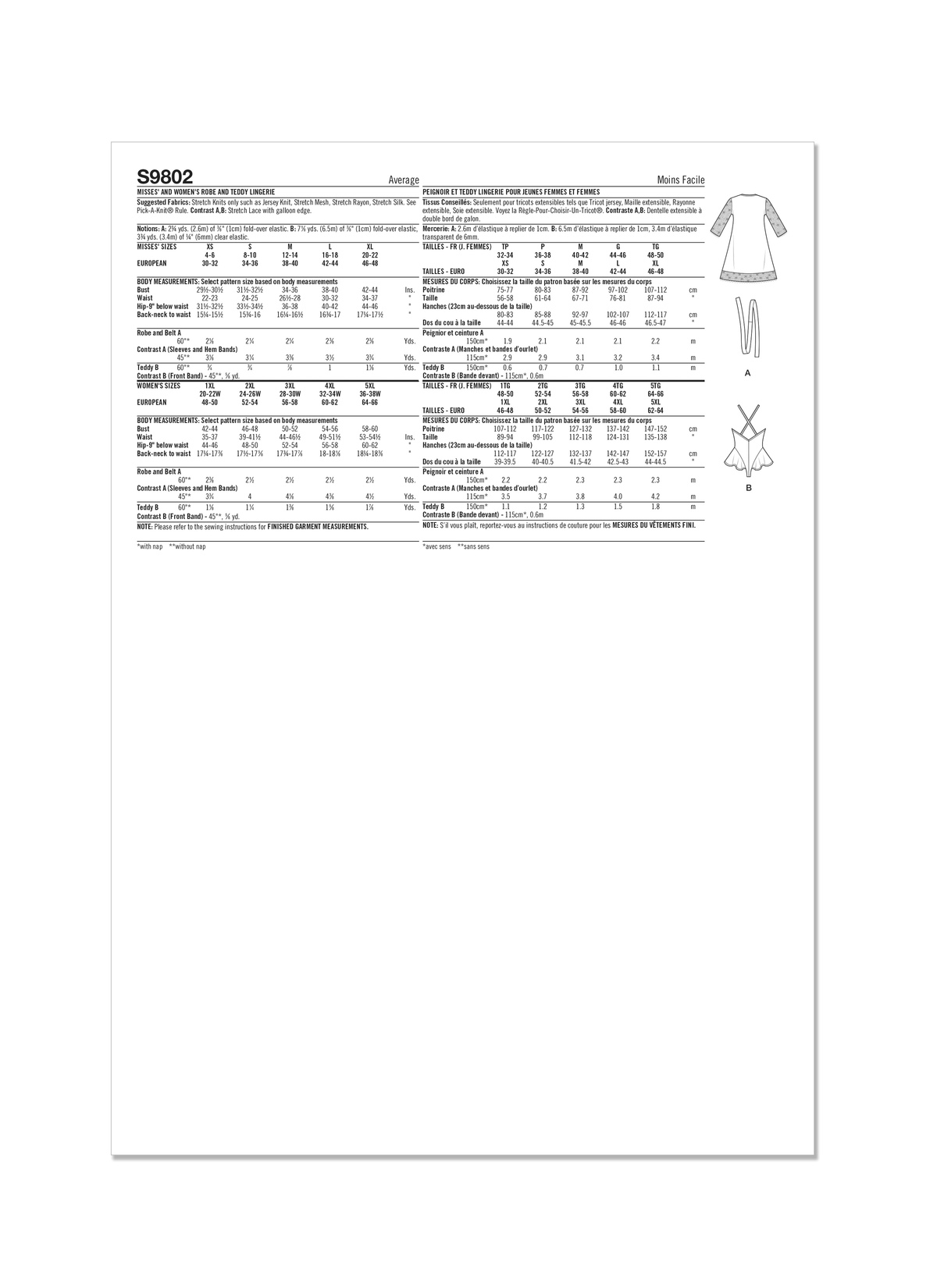Simplicity sewing pattern S9802 envelope showing misses' robe designs