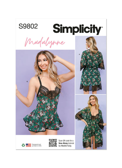 Simplicity sewing pattern S9802 envelope showing misses' robe designs