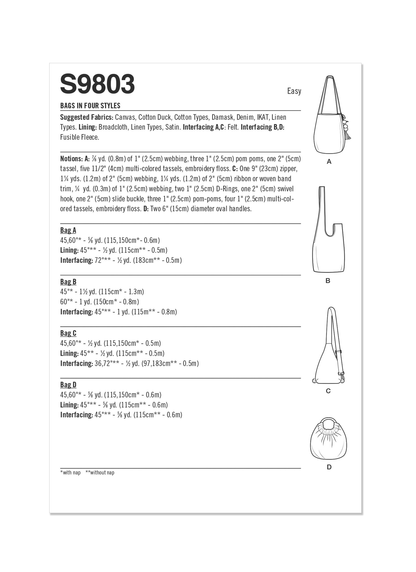 Simplicity sewing pattern S9803 envelope showing accessories designs