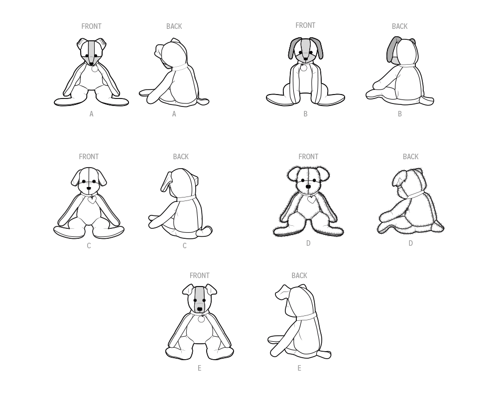 Simplicity sewing pattern S9807 envelope showing stuffed toys designs