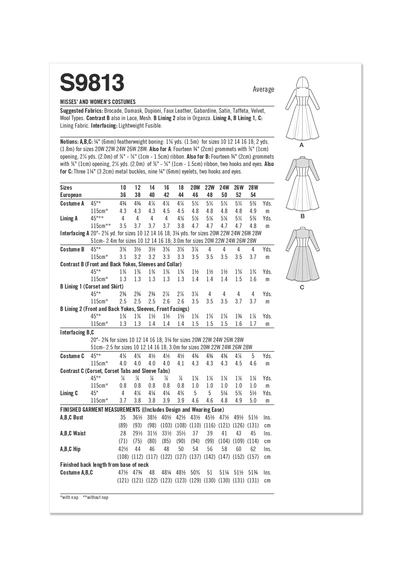 Simplicity sewing pattern S9813 envelope showing misses' corset costume designs
