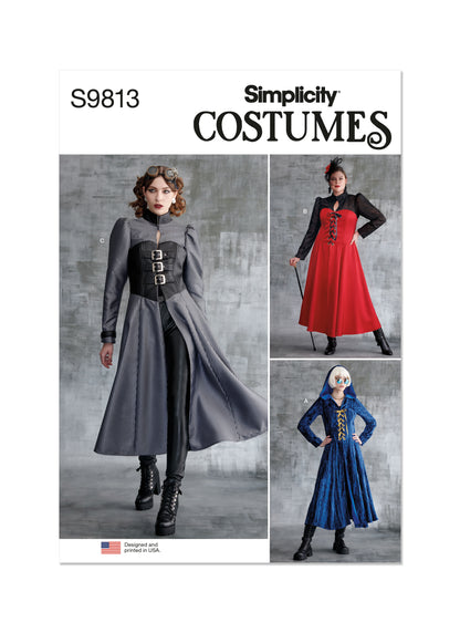 Simplicity sewing pattern S9813 envelope showing misses' corset costume designs