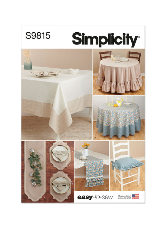 Simplicity sewing pattern S9815 envelope showing table linens designs
