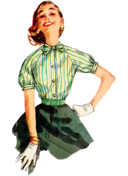 Simplicity sewing pattern S9818 envelope showing vintage 1950s misses' blouses designs
