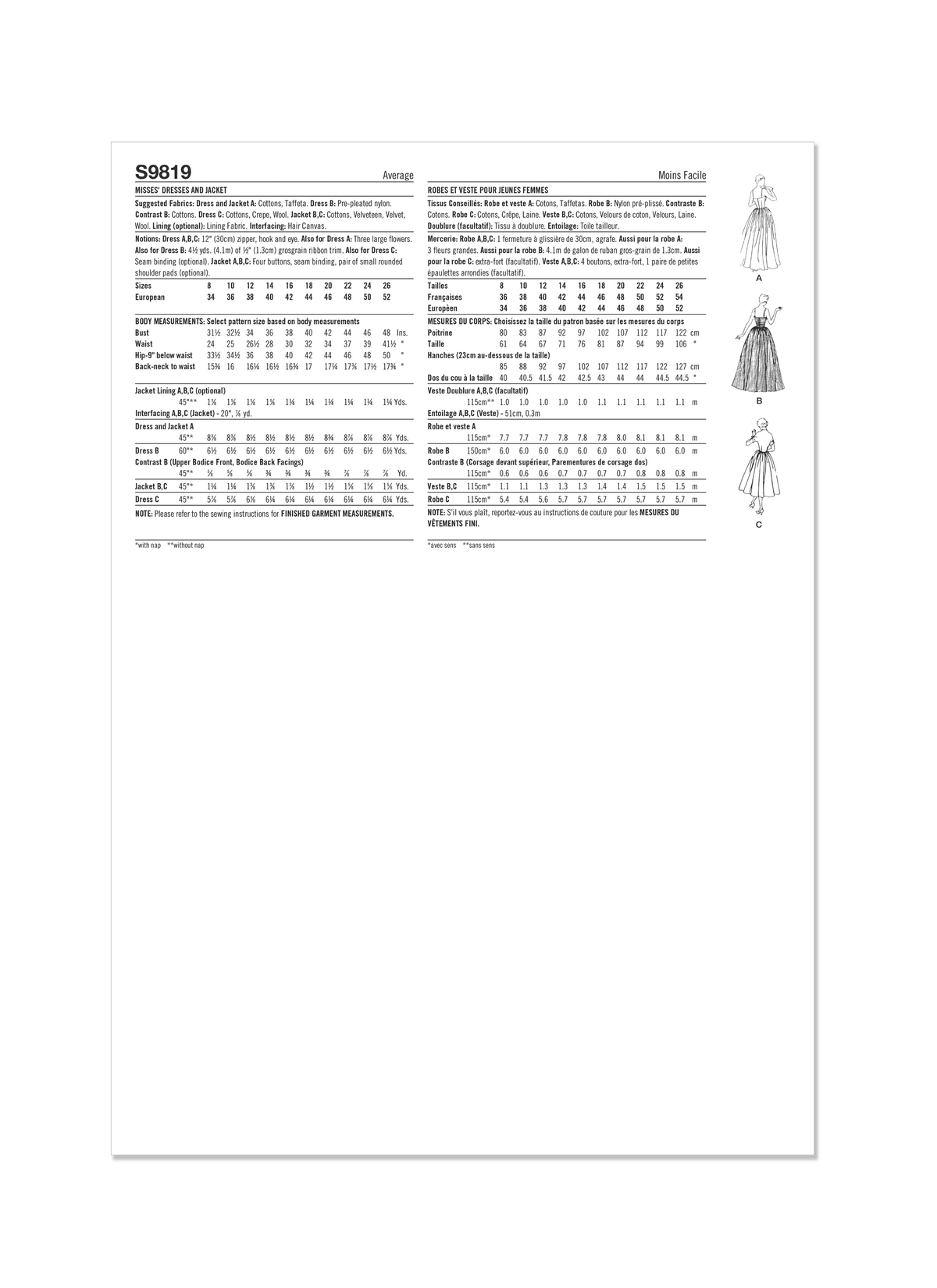 Simplicity sewing pattern S9819 envelope showing vintage 1950s misses' dress and jacket designs