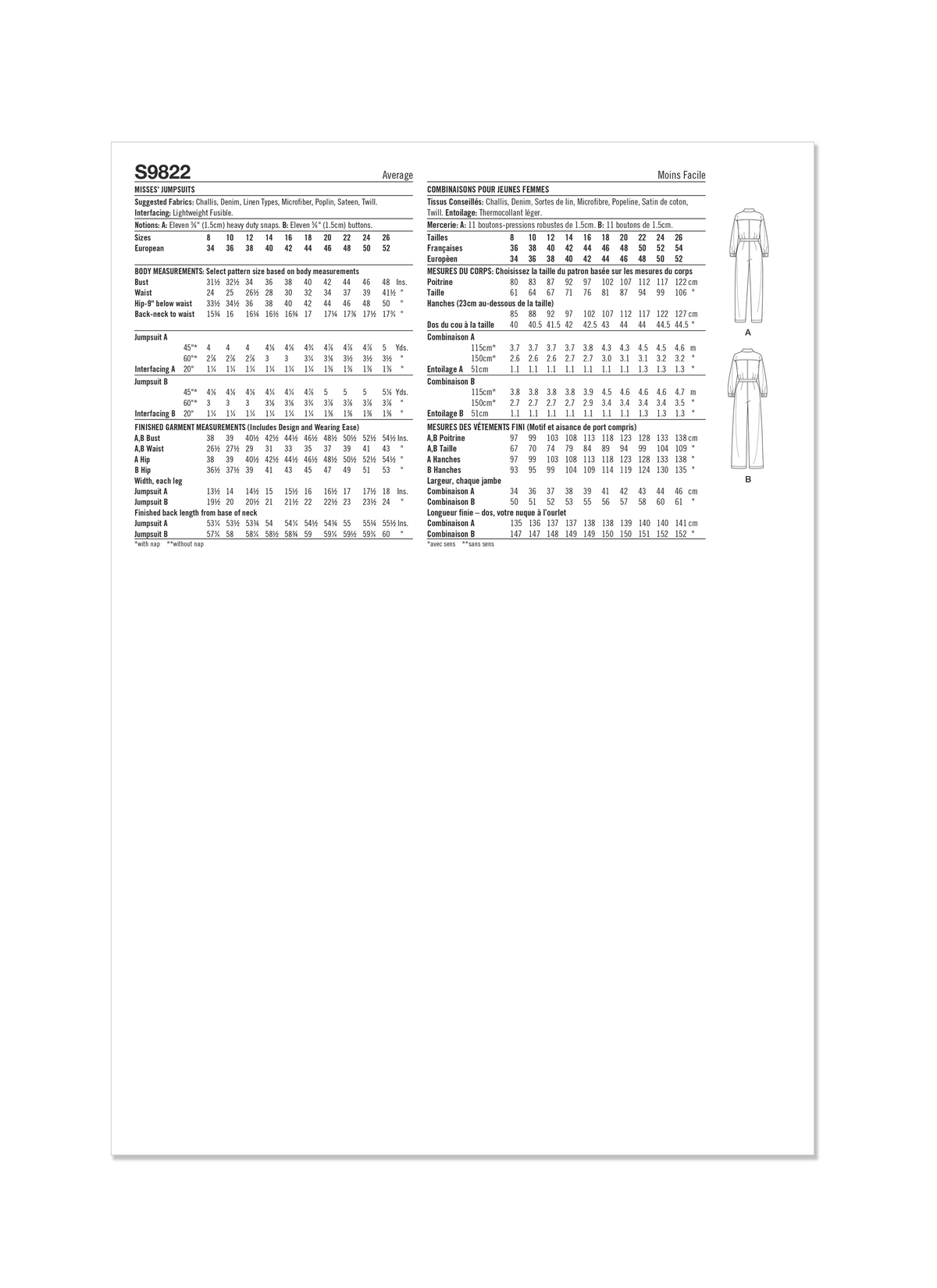 Simplicity sewing pattern S9822 envelope showing misses' shirt and trousers designs