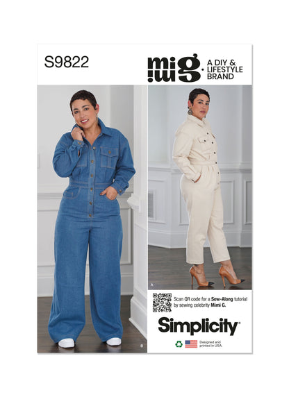 Simplicity sewing pattern S9822 envelope showing misses' shirt and trousers designs