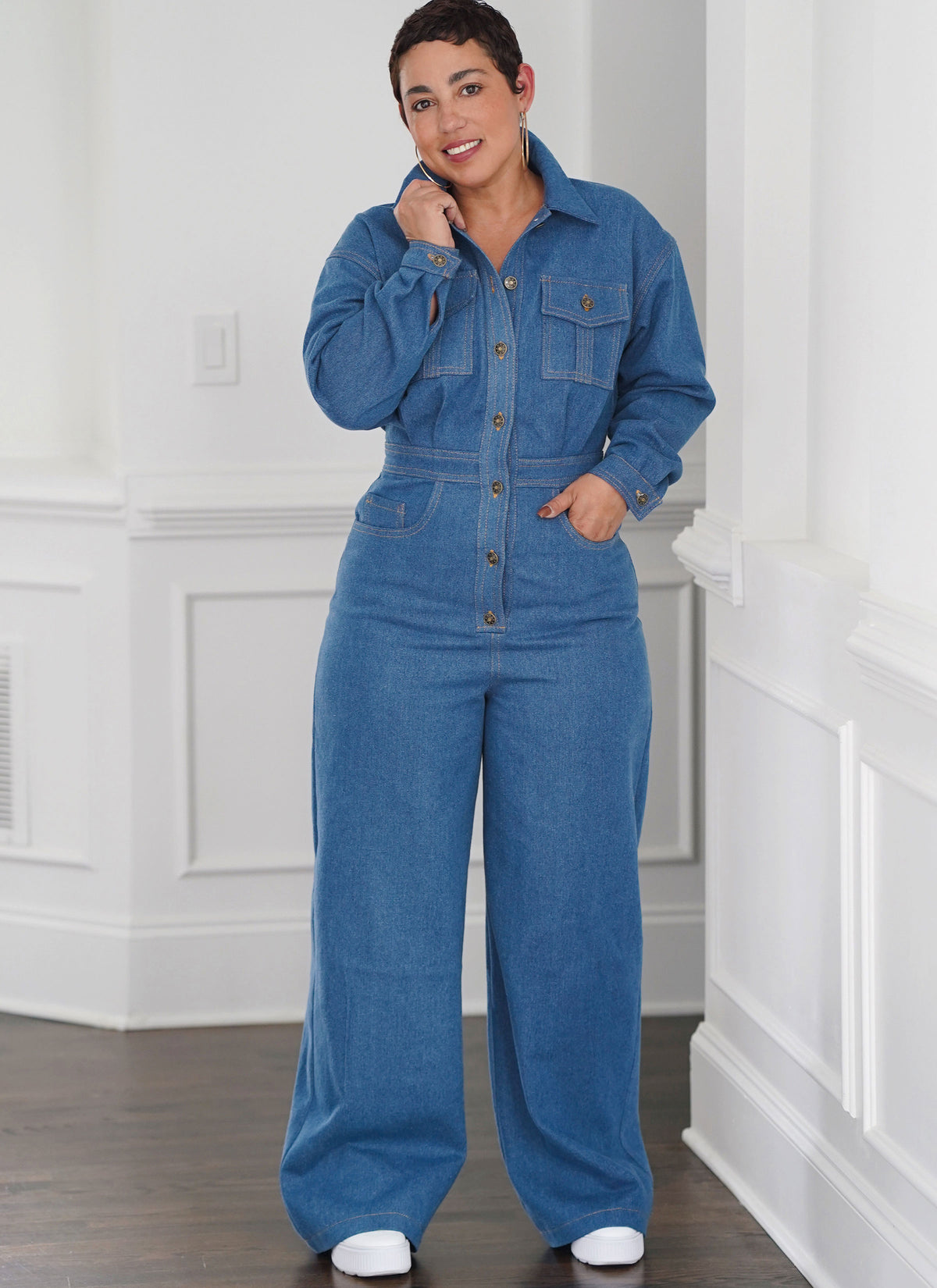 Simplicity sewing pattern S9822 envelope showing misses' shirt and trousers designs