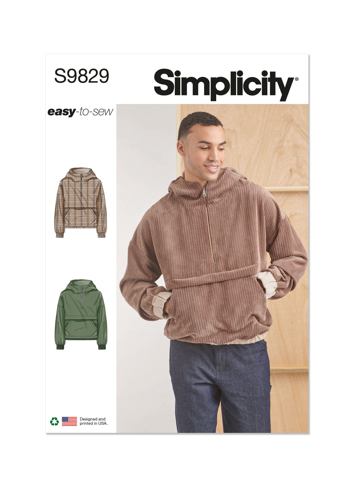 Simplicity S9829 men's and boys' top sewing pattern envelope