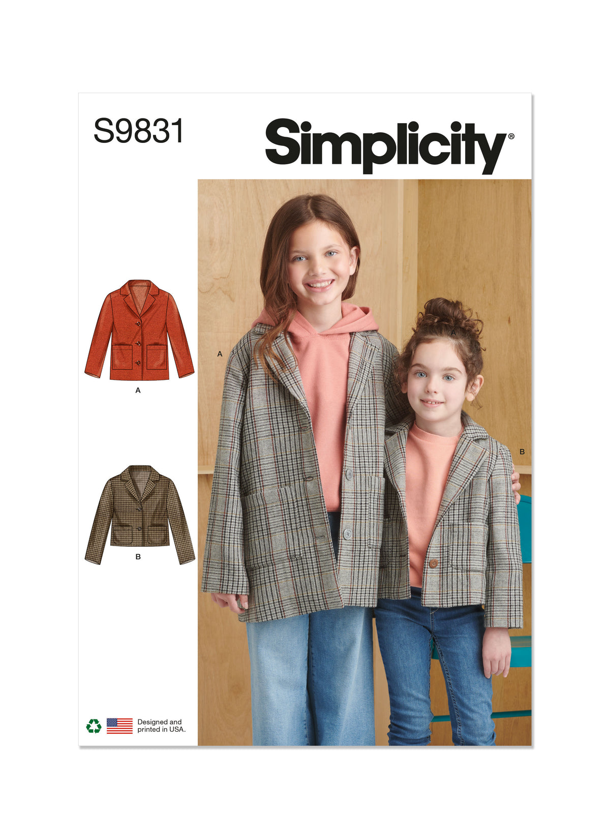 Simplicity S9831 girls' jacket sewing pattern envelope