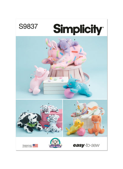 Simplicity S9837 fleece soft toy animals sewing pattern envelope