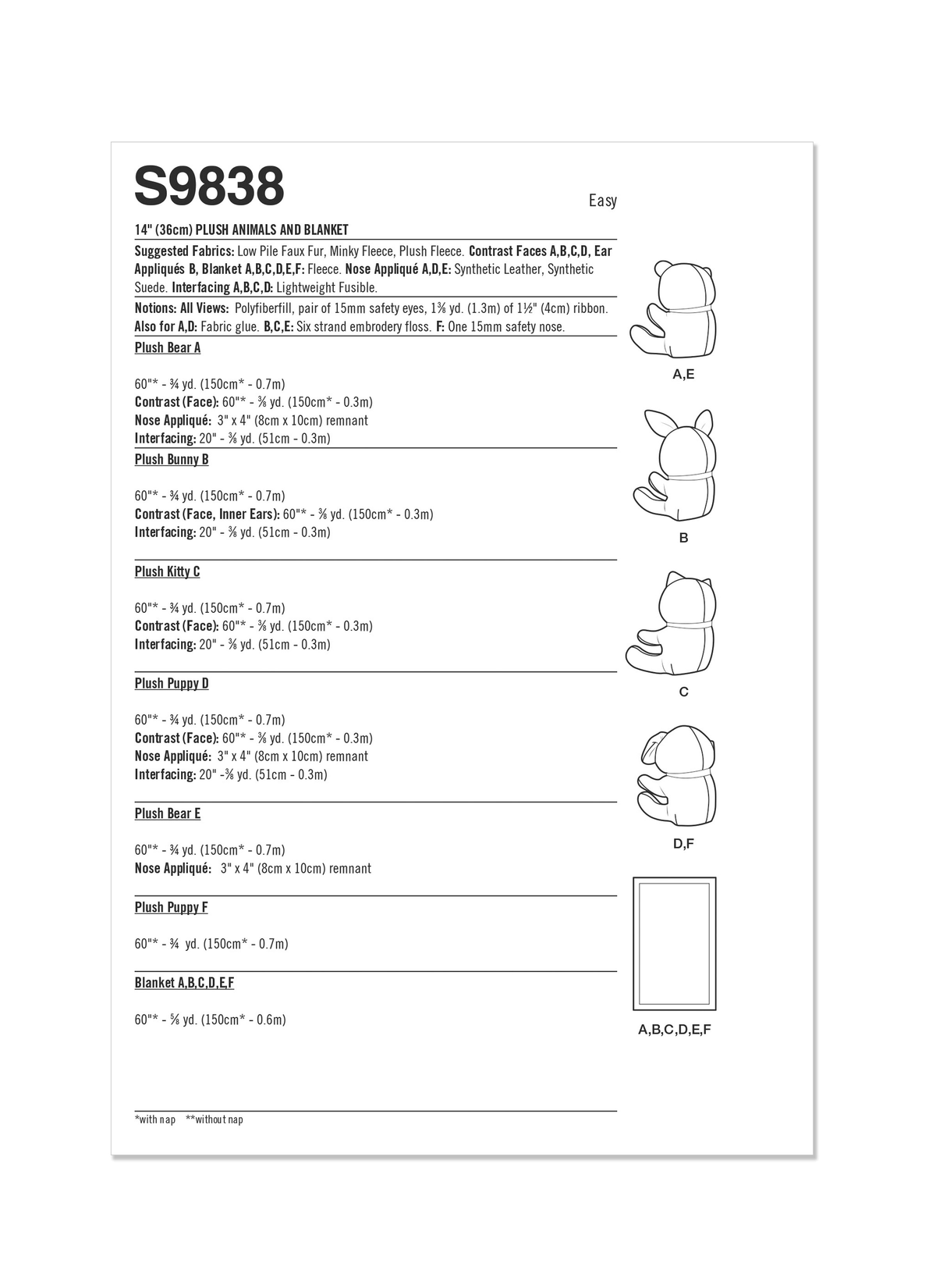 Simplicity S9838 plush baby animal toys sewing pattern envelope