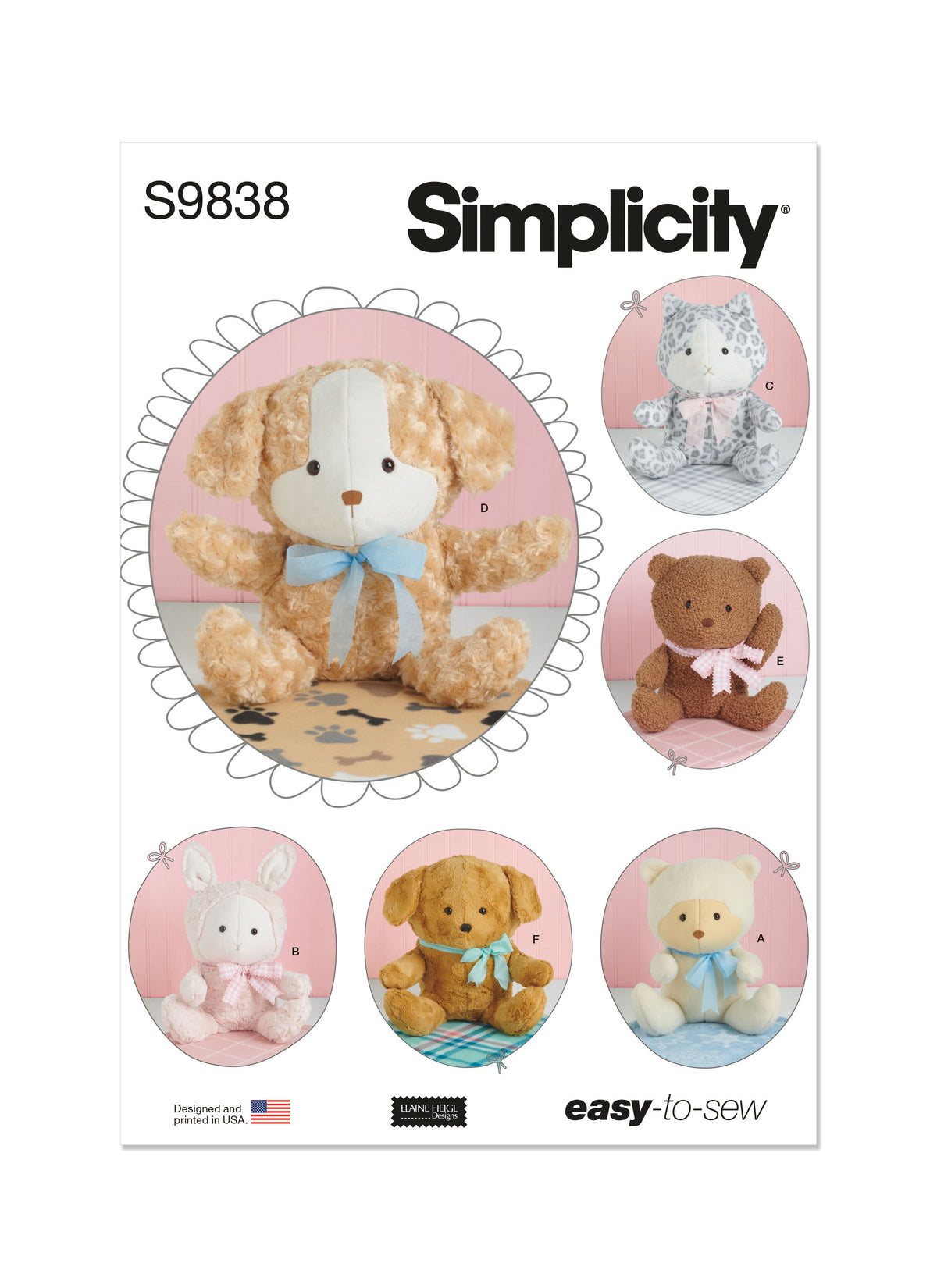 Simplicity S9838 plush baby animal toys sewing pattern envelope