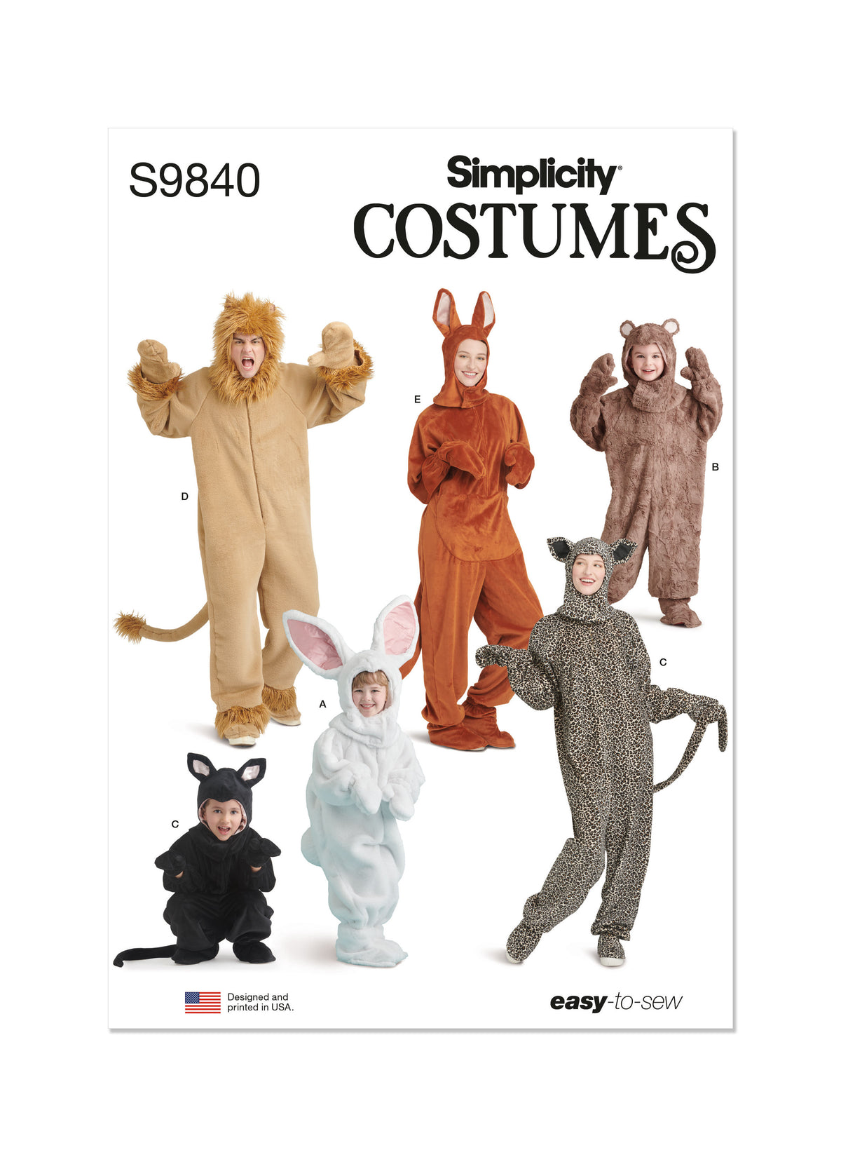 Simplicity S9840 animal costumes sewing pattern envelope