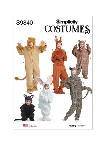 Simplicity S9840 animal costumes sewing pattern envelope