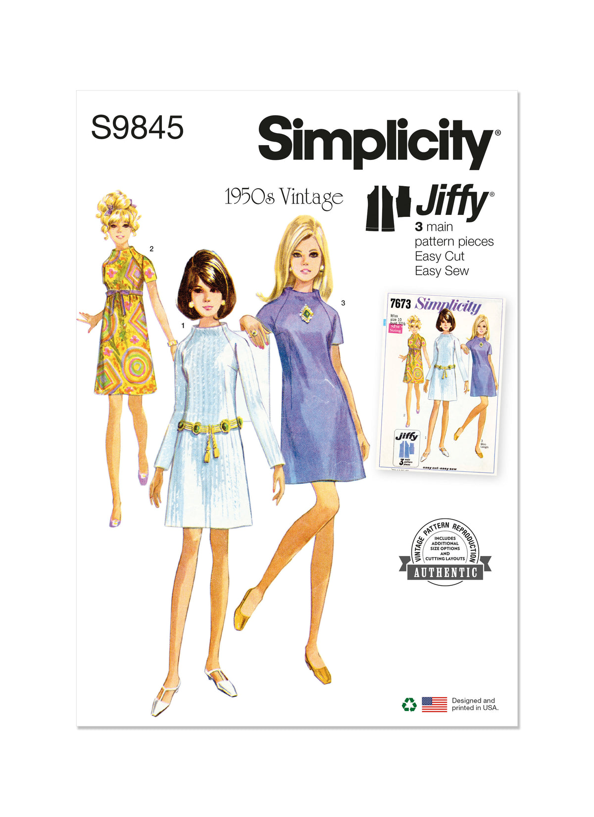 Simplicity S9845 vintage 1960s dress sewing pattern envelope