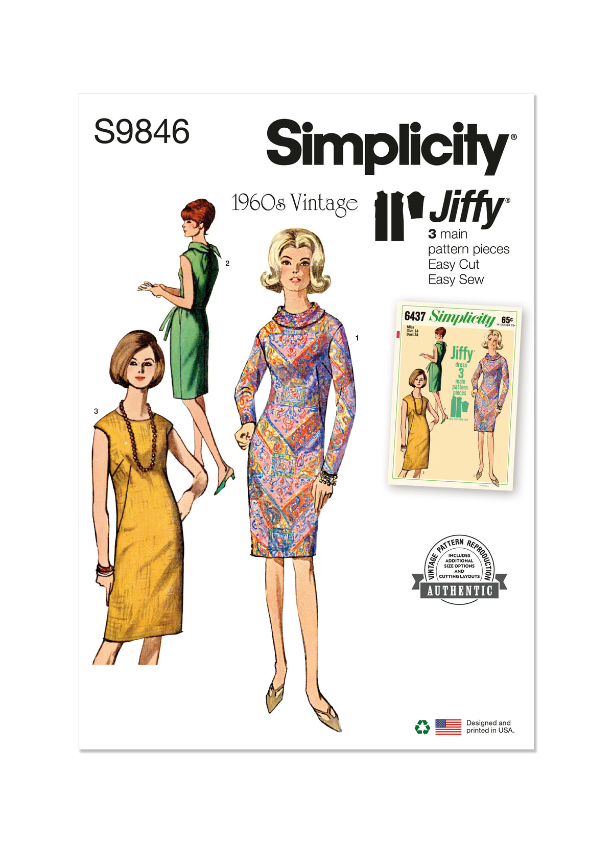 Simplicity S9846 vintage 1960s dress sewing pattern envelope