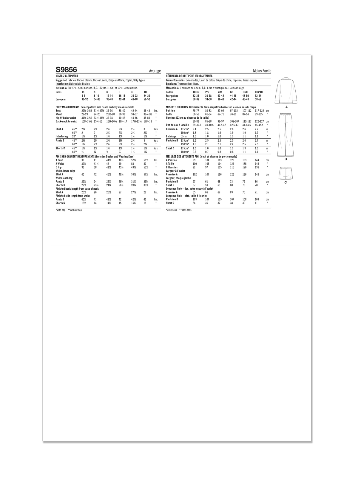 Simplicity S9856 sleepwear sewing pattern envelope