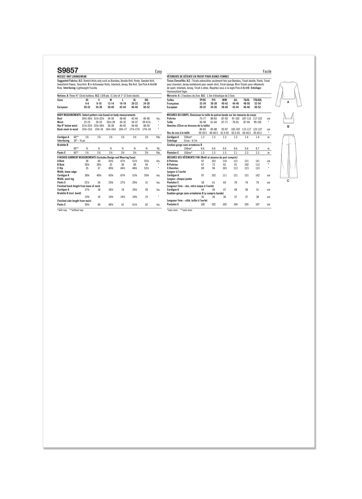 Simplicity S9857 sewing pattern envelope showing women's sleepwear
