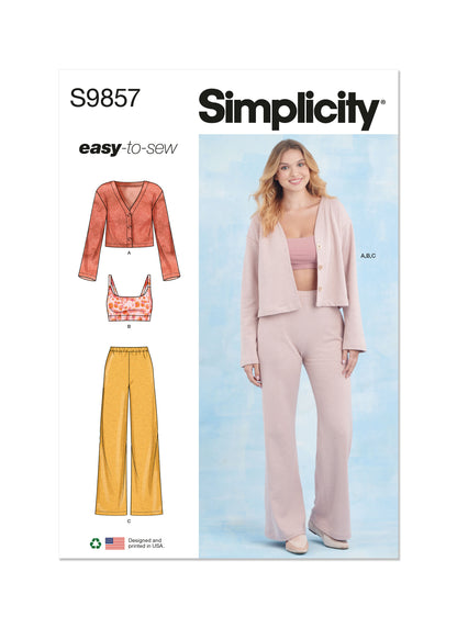 Simplicity S9857 sewing pattern envelope showing women's sleepwear
