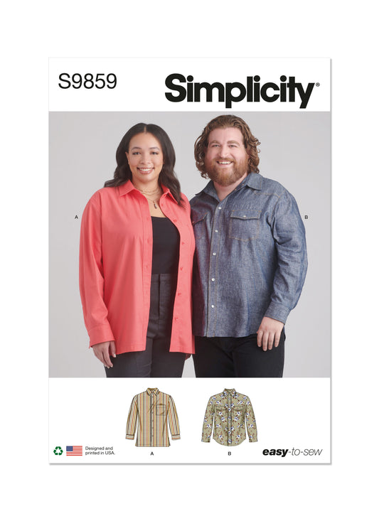 Simplicity S9859 sewing pattern envelope showing unisex top